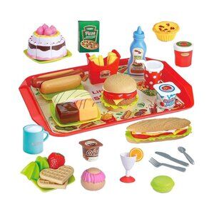 Fun Little Toys 49 PCs Pretend Play Food with Cutting Fruits Cake Fast Food 3+